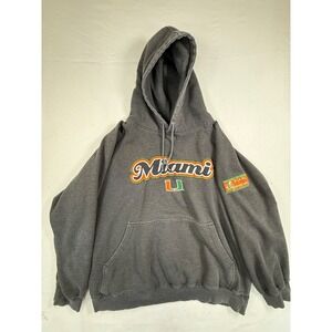 VTG Miami Hurricanes Hoodie Sweatshirt Gray‎ Size L - Sewn -